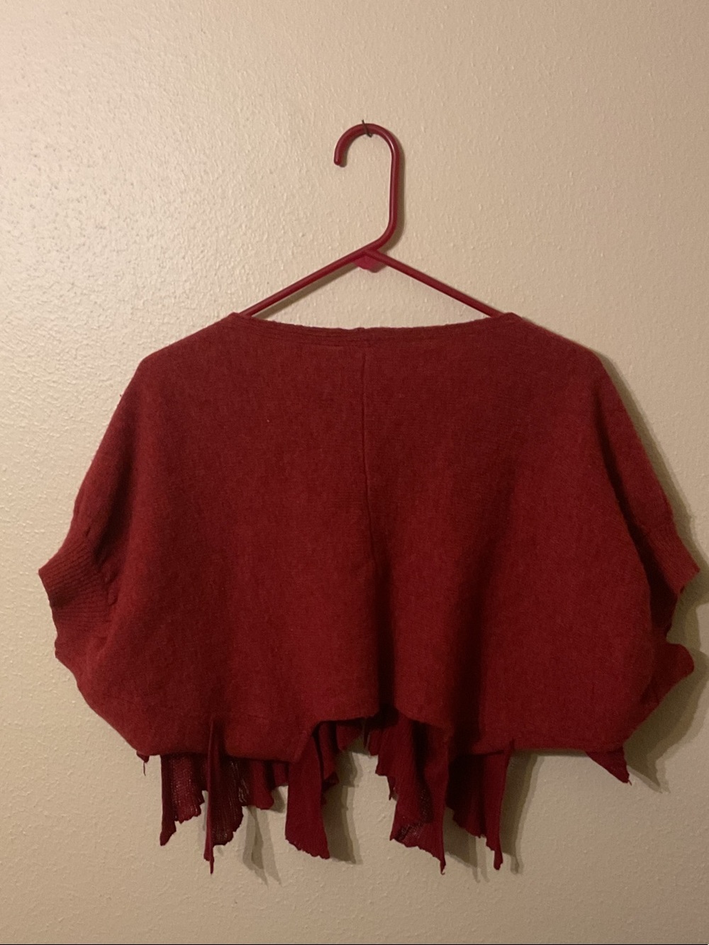 Anthropologie Moth Deep Red Rag Layered Open-Front Shrug Cape S/M - Picture 5 of 5